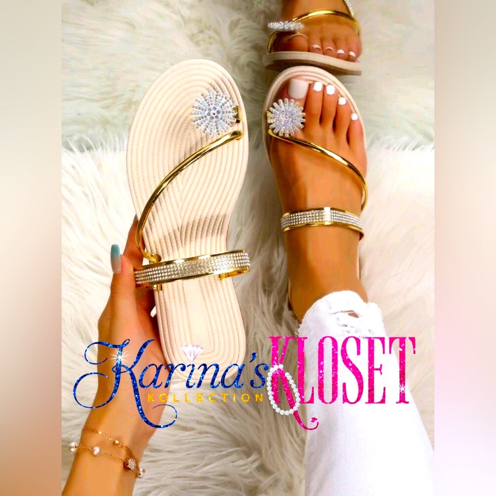 Crystal Splash Thong Sandals, Gold Sandals, Embellished Bling Sandals, Bedazzled